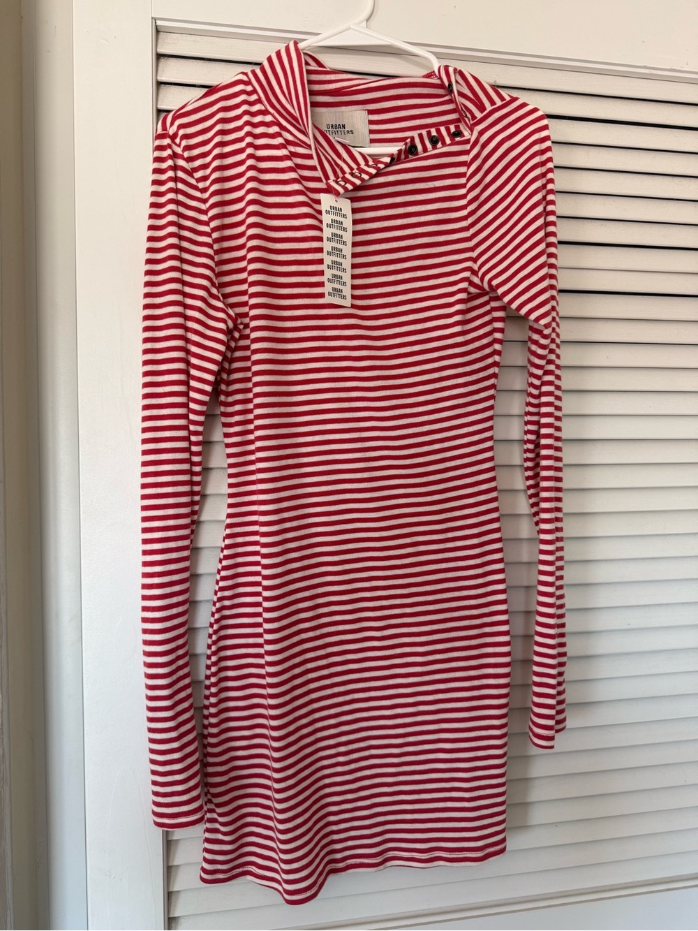 Urban Outfitters Red & White Striped Long Sleeve Dress